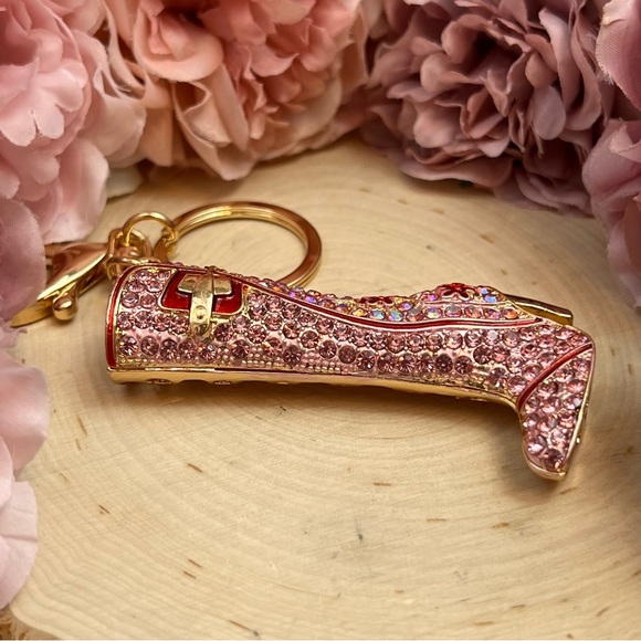 Pink and Red Crystal High Heel Boot Keychain Charm - Picture 7 of 14